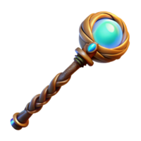 romantic sumptuous Photorealistic, professional render of a single, magic staff, twisted wood, glowing orb at the top with Transparent Background flawless png
