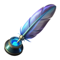 playful magnificent Hyper-specific, professional render of a single, enchanted quill pen, feather, glowing ink with Transparent Background precision png