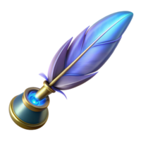 signature modern Hyper-specific, professional render of a single, enchanted quill pen, feather, glowing ink with Transparent Background elite png