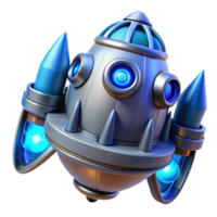 immaculate retro Concept art style, hyper-specific professional render of a futuristic spaceship engine with glowing blue thrusters Isolated cutout with Transparent Background professional png