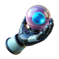 romantic exquisite Concept art style, hyper-specific professional render of a futuristic robot hand holding a glowing energy sphere Isolated cutout with Transparent Background precision png