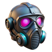 mesmerizing creative Isolated cutout of a photorealistic, ultra-detailed, professional render of a single cyberpunk respirator mask with LED accents with Transparent Background museum quality png