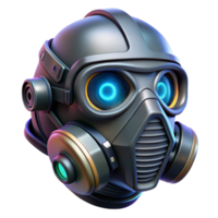 reflective pristine Isolated cutout of a photorealistic, ultra-detailed, professional render of a single cyberpunk respirator mask with LED accents with Transparent Background genuine png