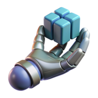 mysterious elegant Concept art style, isolated cutout of a hyper-detailed cyberpunk robotic hand holding a data cube, professional render with Transparent Background 4K png