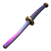 inmaculado gótico fotorrealista, ultra detallado profesional prestar, aislado separar de un soltero cyberpunk katana con un brillante borde con transparente antecedentes 4k png