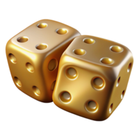 passionate striking A pair of dice showing snake eyes, made of solid gold with Transparent Background masterfully captured png