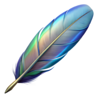 picturesque industrial Hyper-specific, professional render, isolated cutout, photorealistic single, feather with iridescent barbules with Transparent Background professional png