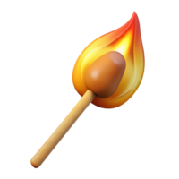 vibrant timeless Photorealistic, professional render, isolated cutout, hyper-specific single, burning matchstick with Transparent Background png