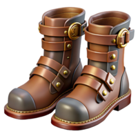 notable traditional Steampunk boots with buckles, straps, and metal plating with Transparent Background 8K png