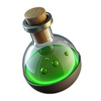 harmonious radiant Photorealistic, ultra-detailed isolated cutout of a single, bubbling potion vial with a cork stopper and glowing green liquid, professional render with Transparent Background luxury png