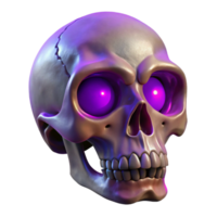 serene standout Ultra-detailed, photorealistic isolated cutout of a single, decaying skull with glowing purple eyes, professional render with Transparent Background png