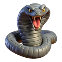 stunning distinguished Hyper-specific concept art style isolated cutout of a professional render of a single, coiled king cobra with hood flared, fangs bared with Transparent Background png