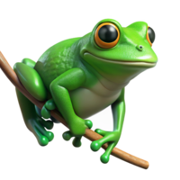 intense radiant Isolated cutout of a photorealistic, ultra-detailed professional render of a single green tree frog clinging to a thin, bare branch with Transparent Background premium png