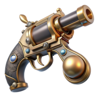 peaceful radiant Steampunk pistol with engraved details and pearl handle with Transparent Background sharp png
