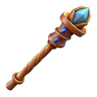 standout futuristic Photorealistic, ultra-detailed isolated cutout of a single, gnarled wooden wand with embedded crystals, professional render with Transparent Background exclusive png
