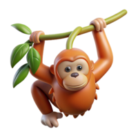striking quintessential Hyper-specific concept art style, isolated cutout professional render of a single orangutan hanging from a single thick vine with Transparent Background png
