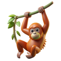 passionate breathtaking Hyper-specific concept art style, isolated cutout professional render of a single orangutan hanging from a single thick vine with Transparent Background professional png