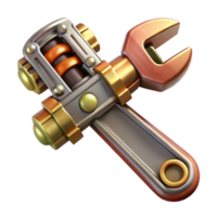 radiant rustic Steampunk wrench with adjustable jaws and brass accents with Transparent Background high quality png