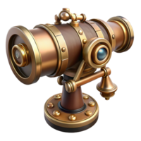 passionate fascinating Steampunk telescope with intricate brass and copper details with Transparent Background handcrafted png