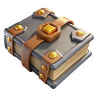 mesmerizing intense classic Photorealistic, ultra-detailed isolated cutout of a single, ancient grimoire with metallic bindings, professional render with Transparent Background original png