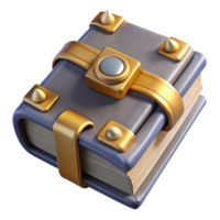 immaculate playful contemporary Photorealistic, ultra-detailed isolated cutout of a single, ancient grimoire with metallic bindings, professional render with Transparent Background flawless png