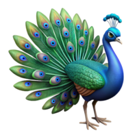 pristine quintessential Isolated cutout, ultra-detailed, photorealistic professional render of a single peacock with tail feathers fully displayed with Transparent Background png
