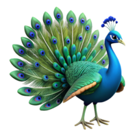 nostalgic radiant Isolated cutout, ultra-detailed, photorealistic professional render of a single peacock with tail feathers fully displayed with Transparent Background flawless png
