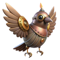 spectacular bold retro Steampunk clockwork bird with flapping wings with Transparent Background expertly shot png