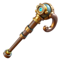 romantic glorious Steampunk cane with a brass handle and hidden gadgets with Transparent Background flawless png