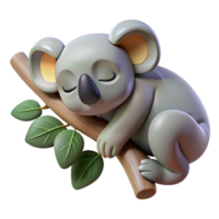 memorable renaissance Photorealistic, ultra-detailed professional render of an isolated cutout of a single sleeping koala clinging to a eucalyptus branch with Transparent Background impeccable png