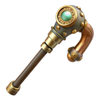 mesmerizing iconic Steampunk cane with a brass handle and hidden gadgets with Transparent Background png