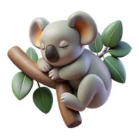 pristine renaissance Photorealistic, ultra-detailed professional render of an isolated cutout of a single sleeping koala clinging to a eucalyptus branch with Transparent Background high resolution png