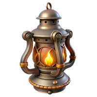 pristine dramatic surreal Steampunk lantern with intricate filigree and flickering flame effect internal only with Transparent Background 4K png