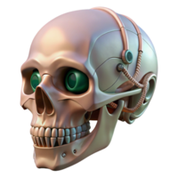 standout vintage Photorealistic professional render of a hyper-specific biomechanical skull with exposed jaw mechanisms and fiber optic nerves Isolated cutout with Transparent Background flawless png