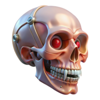 rare surreal Photorealistic professional render of a hyper-specific biomechanical skull with exposed jaw mechanisms and fiber optic nerves Isolated cutout with Transparent Background refined png