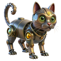 sought-after classic Steampunk robotic cat with glowing eyes and intricate wiring with Transparent Background gallery standard png