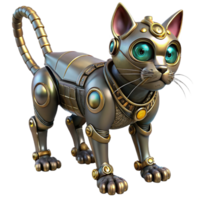 sumptuous rustic Steampunk robotic cat with glowing eyes and intricate wiring with Transparent Background professional png