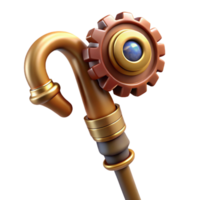 romantic magnificent Steampunk cane with a gear-shaped handle and hidden compartments with Transparent Background premium png