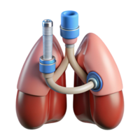 peaceful alluring Hyper-specific, professional render of a biomechanical lung with filtration membranes and oxygen tanks Isolated cutout Photorealistic with Transparent Background flawless png