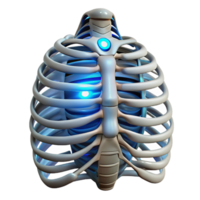 splendid unparalleled Hyper-specific, professional render of a biomechanical ribcage with integrated power cells and glowing LEDs Isolated cutout Photorealistic with Transparent Background png