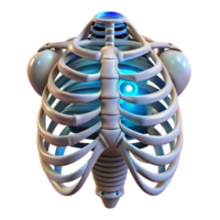 signature tropical Hyper-specific, professional render of a biomechanical ribcage with integrated power cells and glowing LEDs Isolated cutout Photorealistic with Transparent Background authentic png