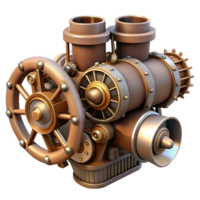 striking whimsical abstract Steampunk airship engine with exposed pistons and gears with Transparent Background 4K png