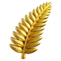 standout impressionist Ultra-detailed, photorealistic isolated cutout of a single, fractal fern frond made of pure gold with Transparent Background precision png