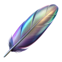 vibrant elegant Ultra-detailed, photorealistic isolated cutout of a single, floating feather with holographic iridescence with Transparent Background high quality png