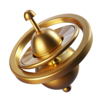immaculate dynamic minimalist Hyper-specific professional render of an isolated, rotating, gyroscope made of polished brass Isolated cutout with Transparent Background detailed png