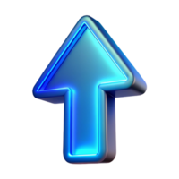 radiant harmonious retro A single, stylized arrow pointing upwards, made of glowing neon light with Transparent Background crisp png
