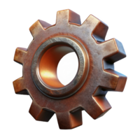striking iconic Hyper-specific professional render of an isolated, floating, gear cogwheel made of rusted metal Isolated cutout with Transparent Background png