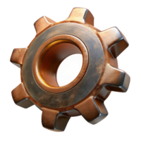 passionate serene Hyper-specific professional render of an isolated, floating, gear cogwheel made of rusted metal Isolated cutout with Transparent Background studio quality png