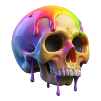 hypnotic ethereal industrial Photorealistic, hyper-specific, isolated cutout of a single, melting, wax anatomical human skull, dripping with vibrant rainbow colors with Transparent Background sharp png