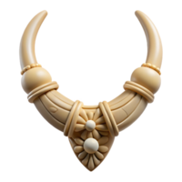 pristine retro Concept art style, isolated cutout of a meticulously crafted tribal bone necklace with intricate carvings with Transparent Background handcrafted png
